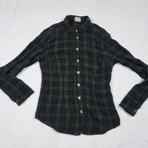 Intimately Free People Plaid Button Up Green Navy Flannel Top Best For Size S